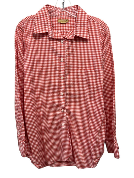Ann Mashburn Size XL White & Orange Cotton Gingham Button Up Long Sleeve Top White & Orange / XL
