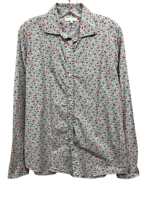 Ann Mashburn Size L White & Multi Cotton Floral Button Up Long Sleeve Shirt Top White & Multi / L