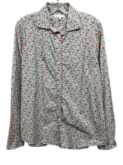 Ann Mashburn Size L White & Multi Cotton Floral Button Up Long Sleeve Shirt Top White & Multi / L