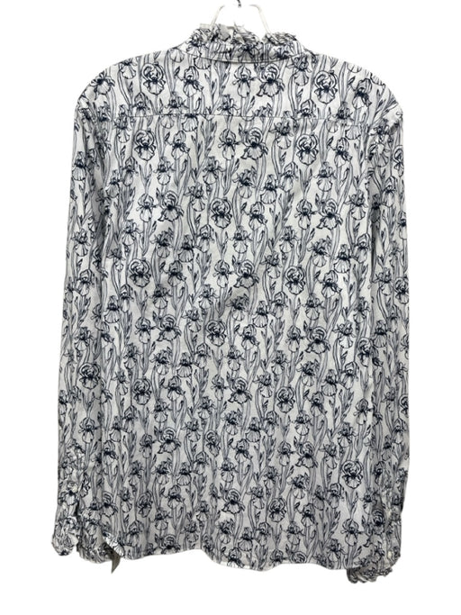 Ann Mashburn Size XL White & Navy Blue Cotton Blend Long Sleeve 1/2 Button Top White & Navy Blue / XL