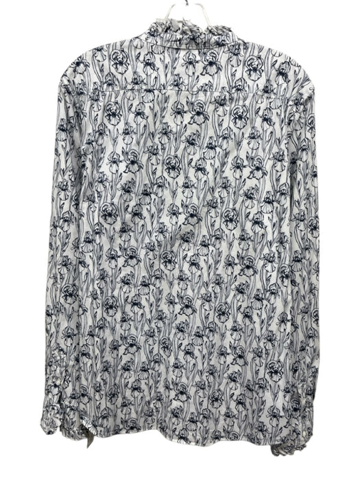 Ann Mashburn Size XL White & Navy Blue Cotton Blend Long Sleeve 1/2 Button Top White & Navy Blue / XL
