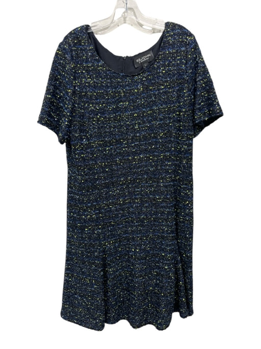 St. John Couture Size 14 Black, Blue & Green Polyester & Wool Blend Sequin Dress Black, Blue & Green / 14