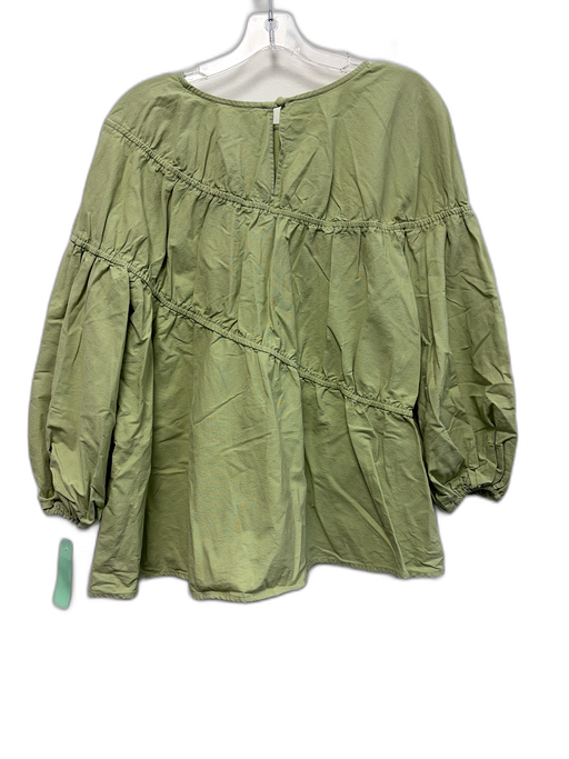 SABO Size 4 Light Green Cotton Long Balloon Sleeve Keyhole Back Seam Detail Top Light Green / 4