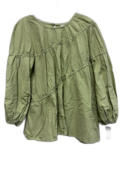 SABO Size 4 Light Green Cotton Long Balloon Sleeve Keyhole Back Seam Detail Top Light Green / 4