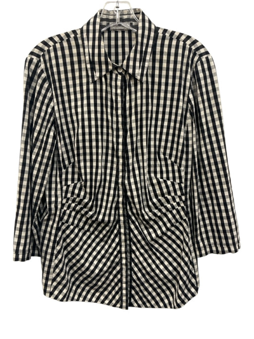 Lafayette 148 Size 8 Black & White Cotton Blend Gingham Long Sleeve Top Black & White / 8