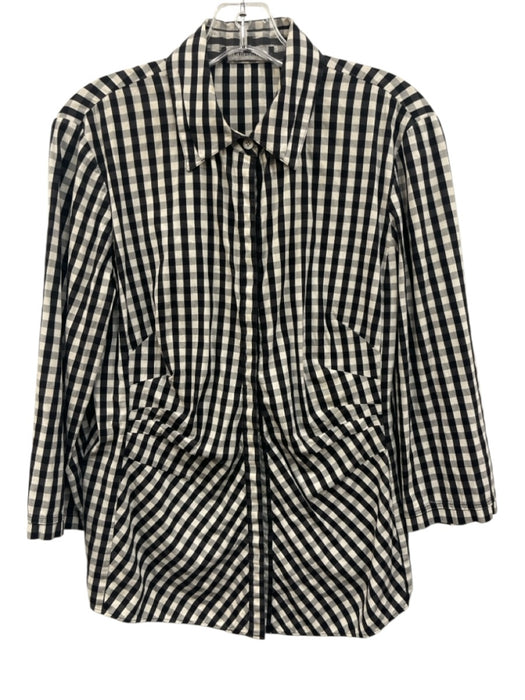 Lafayette 148 Size 8 Black & White Cotton Blend Gingham Long Sleeve Top Black & White / 8