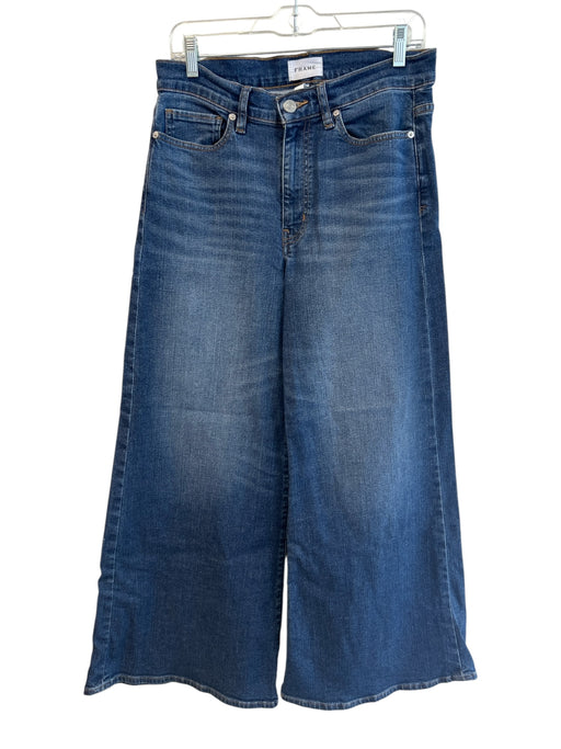 Frame Size 30 Dark Wash Cotton Blend Wide Leg High Waist Zipper Fly Jeans Dark Wash / 30