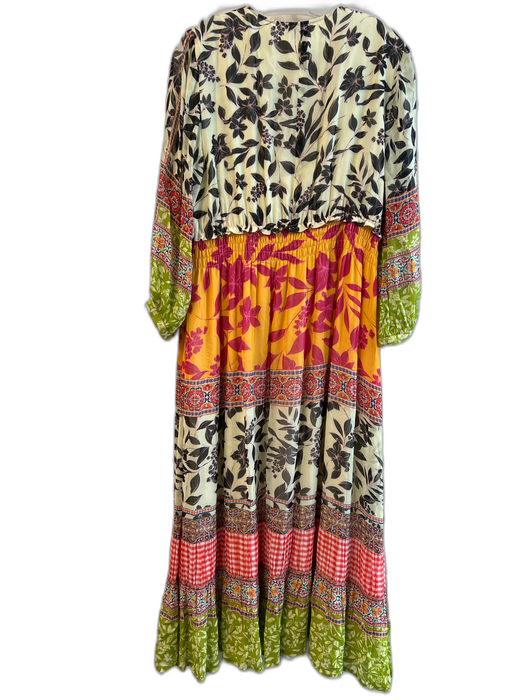 Vineet Bahl Size L Green & Multi Polyester Viscose Patchwork V Neck Maxi Dress Green & Multi / L
