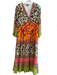 Vineet Bahl Size L Green & Multi Polyester Viscose Patchwork V Neck Maxi Dress Green & Multi / L