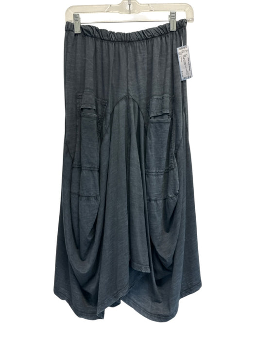 Tempo Paris Size L Black Cotton Elastic Waist Front Pockets Skirt Black / L