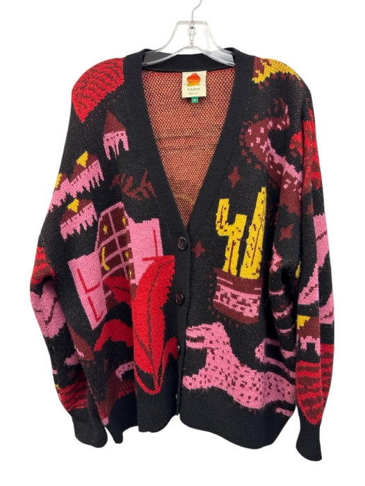 Farm Rio Size M Black & Multi Acrylic Blend Long Sleeve Cardigan Sweater Black & Multi / M