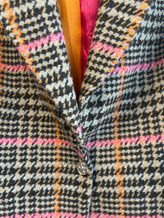 Vilagallo Size 42 Pink, Gray & Multi Acrylic Blend 1 Button Plaid Jacket Pink, Gray & Multi / 42