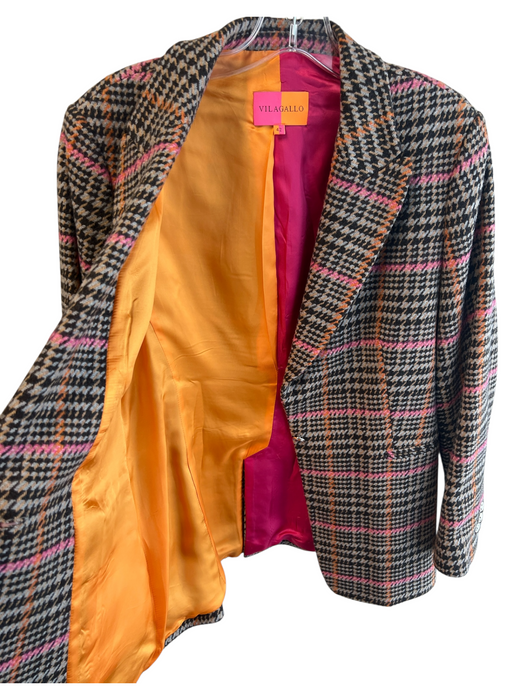 Vilagallo Size 42 Pink, Gray & Multi Acrylic Blend 1 Button Plaid Jacket Pink, Gray & Multi / 42