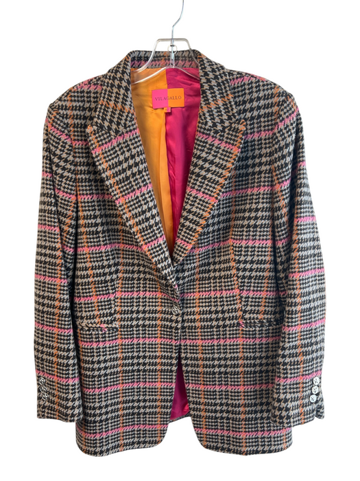 Vilagallo Size 42 Pink, Gray & Multi Acrylic Blend 1 Button Plaid Jacket Pink, Gray & Multi / 42