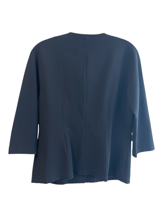 Lafayette 148 Size 8 Black Viscose Front Button Round Neck Ruffle Detail Jacket Black / 8