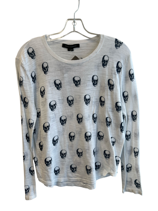 Skull Cashmere Size Small White & Black Cotton Long Sleeve Round Neck Skull Top White & Black / Small