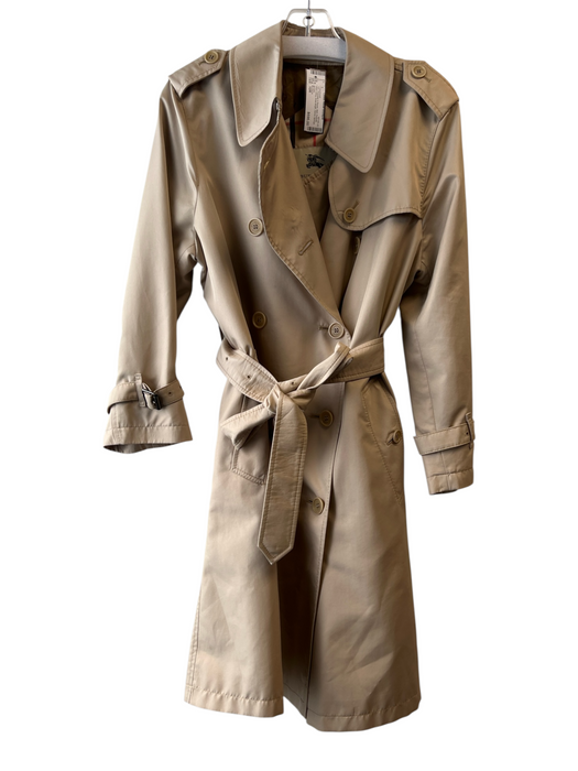 Burberry Tan Polyester & Rayon Belt Pockets Plaid Lining Knee length Trenchcoat Tan / 10R
