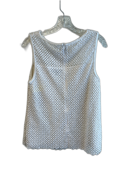 St. John Size 8 White Cotton & Silk broderie anglaise Sleeveless Round Neck Top White / 8