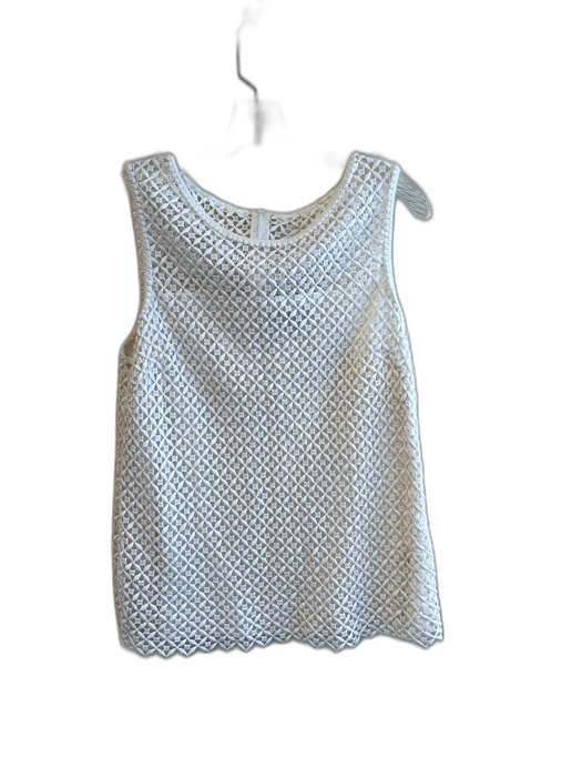St. John Size 8 White Cotton & Silk broderie anglaise Sleeveless Round Neck Top White / 8