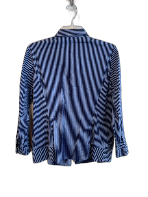 Lafayette 148 Size 8 Blue Cotton Blend 3/4 Sleeve Bengal Stripe Button Down Top Blue / 8