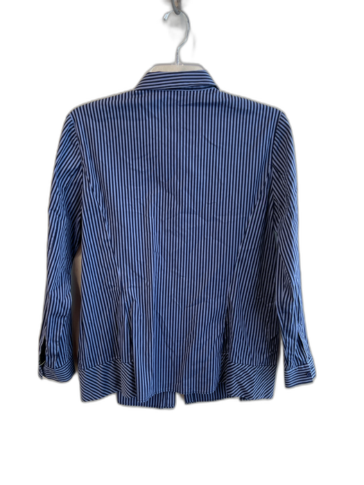Lafayette 148 Size 8 Blue Cotton Blend 3/4 Sleeve Bengal Stripe Button Down Top Blue / 8