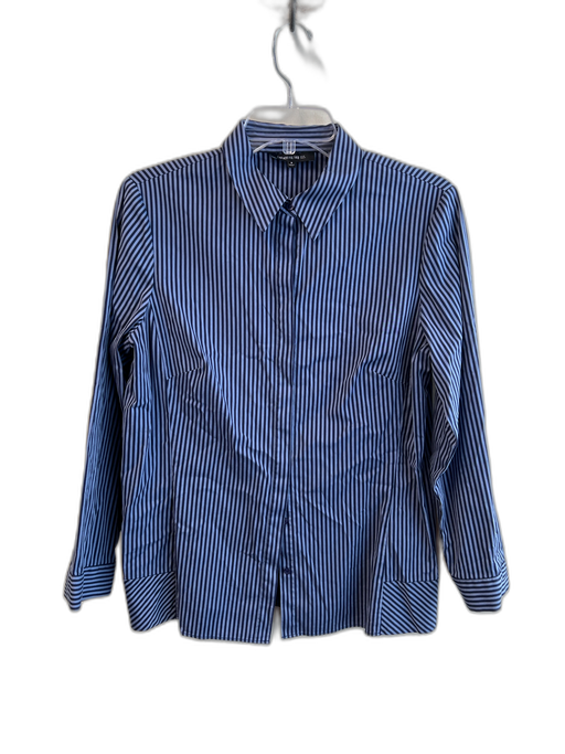 Lafayette 148 Size 8 Blue Cotton Blend 3/4 Sleeve Bengal Stripe Button Down Top Blue / 8
