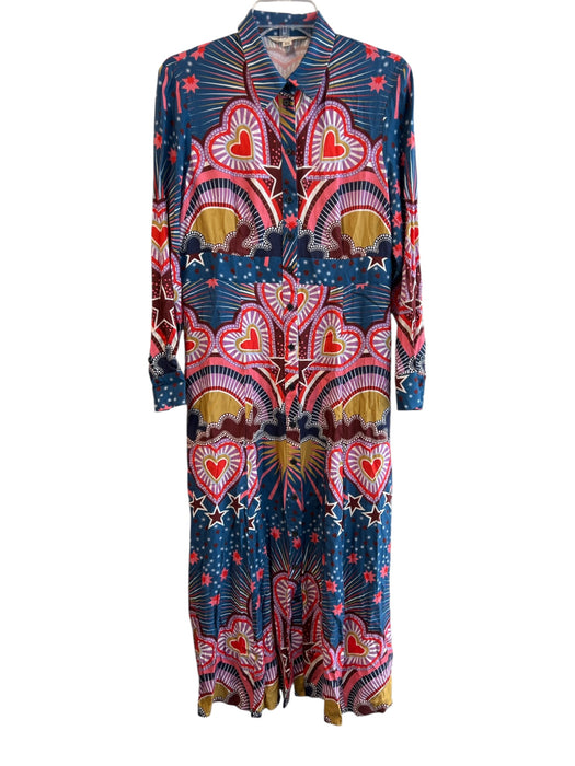 Boden Size 10 Multi Viscose Blend Collared Button Up Long Sleeve Maxi Dress Multi / 10