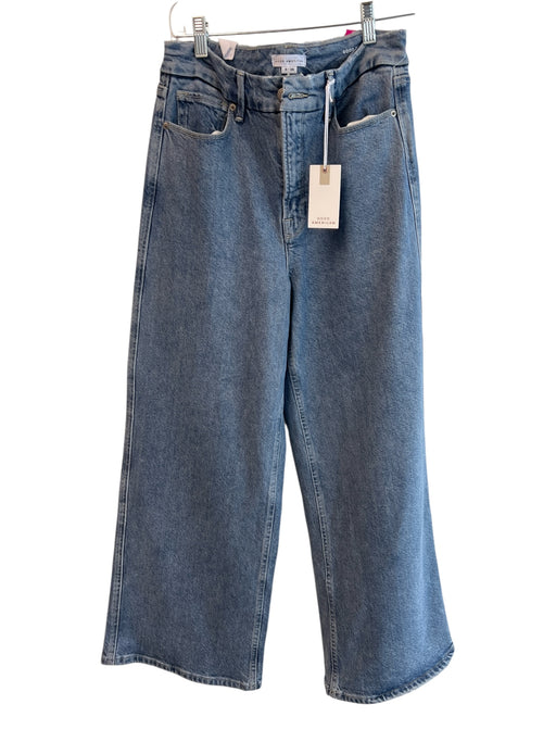 Good American Size 6/28 Medium Wash Cotton High Rise Zip Up baggy Wide Leg Jeans Medium Wash / 6/28
