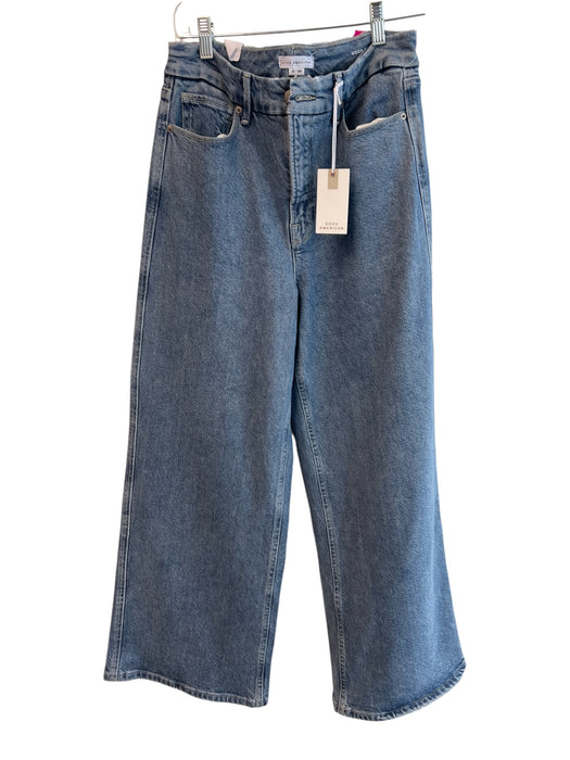 Good American Size 6/28 Medium Wash Cotton High Rise Zip Up baggy Wide Leg Jeans Medium Wash / 6/28