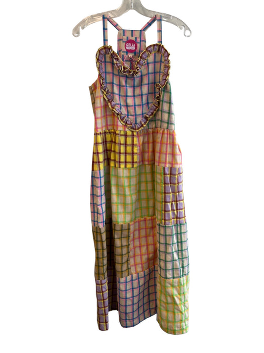 Celia B Size M Multi Cotton Plaid Sleeveless Ruffle Detail Heart Dress Multi / M