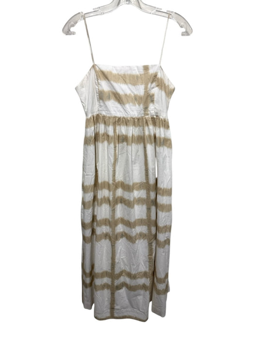 There-Elsewhere Size S white & tan Cotton sheared stripe Empire Waist Midi Dress white & tan / S