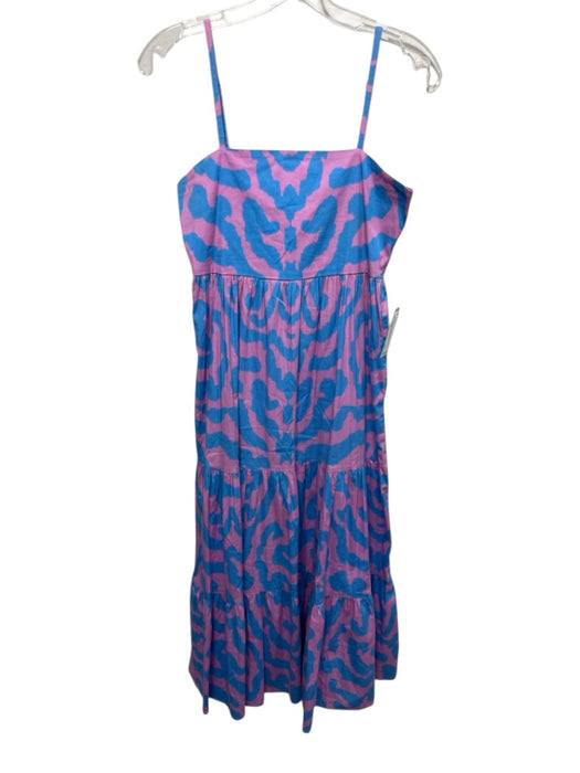 Sheridan French Size XS Blue & Pink Cotton Blend Abstract Empire Waist Dress Blue & Pink / XS