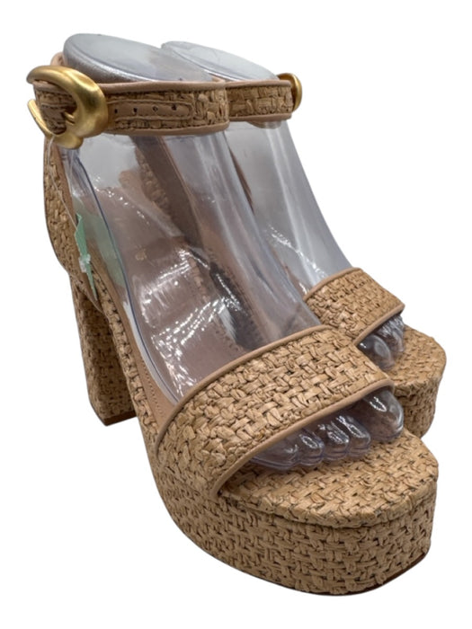 Larroude Shoe Size 7.5 Beige Raffia Gold Tone Hardware Ankle Strap Sandals Beige / 7.5