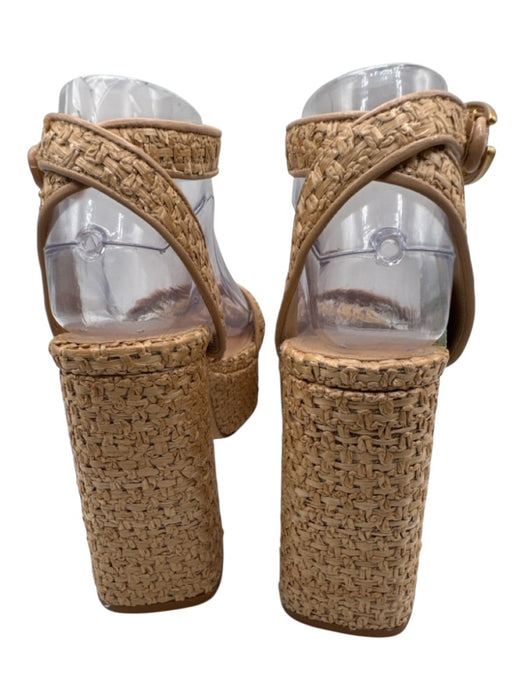 Larroude Shoe Size 7.5 Beige Raffia Gold Tone Hardware Ankle Strap Sandals Beige / 7.5