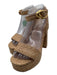 Larroude Shoe Size 7.5 Beige Raffia Gold Tone Hardware Ankle Strap Sandals Beige / 7.5