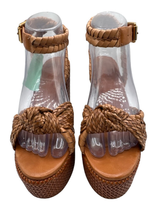 Schutz Shoe Size 7.5 Brown leather sole Woven Knot Ankle Strap Platform Sandals Brown / 7.5