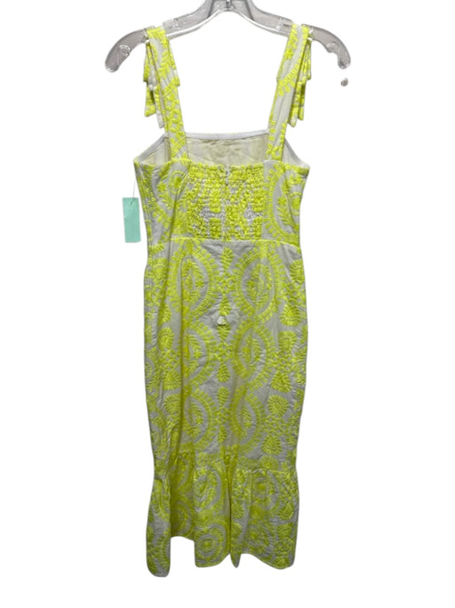 Adelyn Rae Size XS Neon Yellow & White Rayon Embroidered Leaves Tie Straps Dress Neon Yellow & White / XS