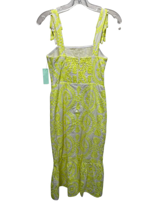 Adelyn Rae Size XS Neon Yellow & White Rayon Embroidered Leaves Tie Straps Dress Neon Yellow & White / XS