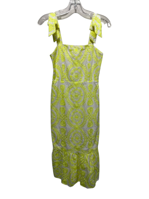 Adelyn Rae Size XS Neon Yellow & White Rayon Embroidered Leaves Tie Straps Dress Neon Yellow & White / XS