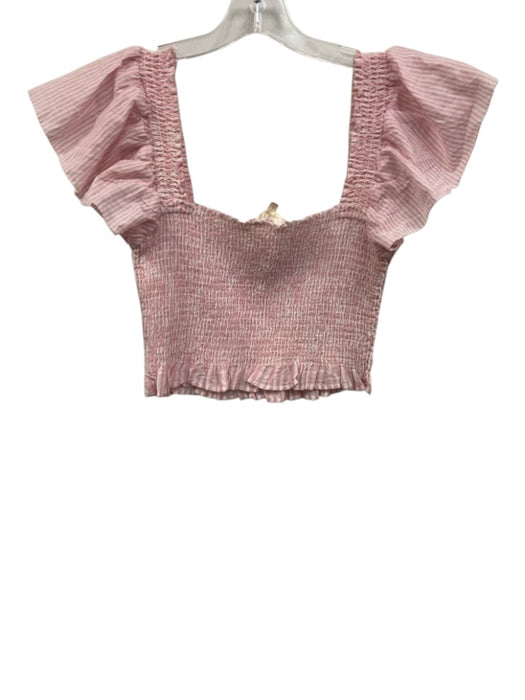 Loveshackfancy Size S Pink & White Cotton Elastic top Flare Sleeve Top Pink & White / S