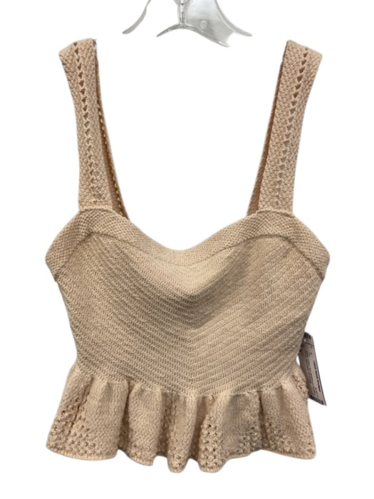 A.L.C. Size S Beige Cotton Knit Sweetheart Neckline Tiered Sleeveless Top Beige / S