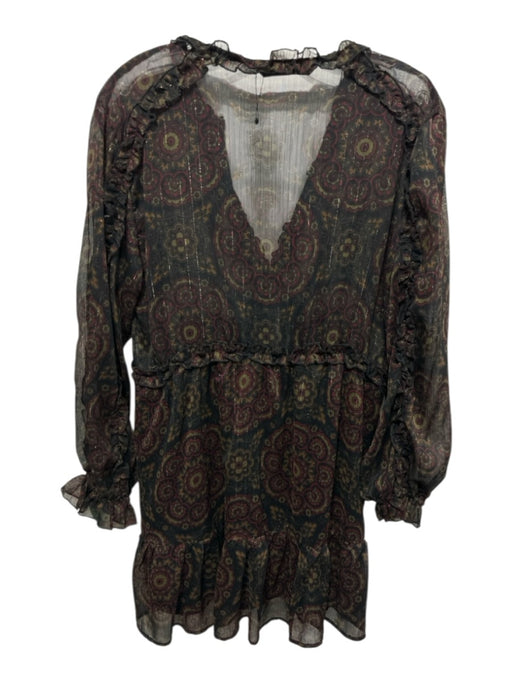 Zara Size XS Black, Red, Green Polyester Paisley Ruffle Babydoll Dress Black, Red, Green / XS
