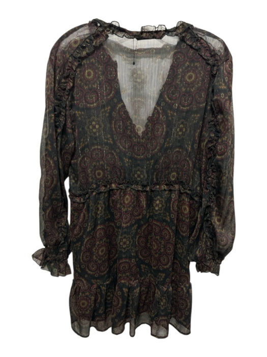 Zara Size XS Black, Red, Green Polyester Paisley Ruffle Babydoll Dress Black, Red, Green / XS