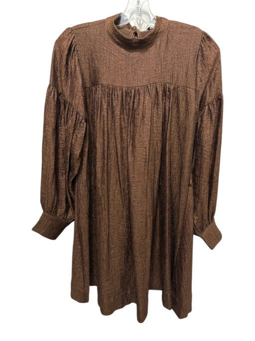 Adelyn Rae Size S Brown Rayon Blend Tie Mock Neck Above knee swing Dress Brown / S