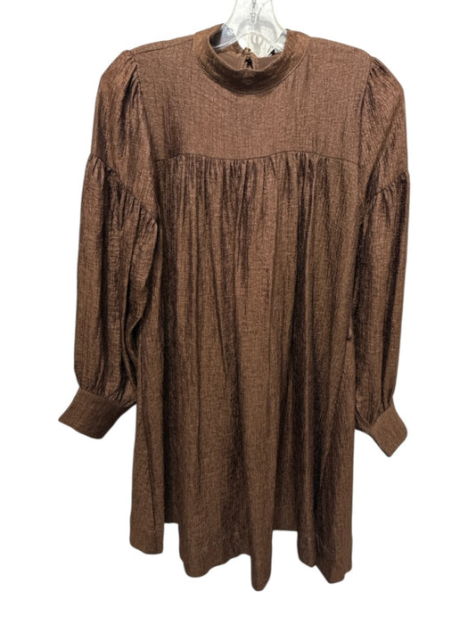 Adelyn Rae Size S Brown Rayon Blend Tie Mock Neck Above knee swing Dress Brown / S