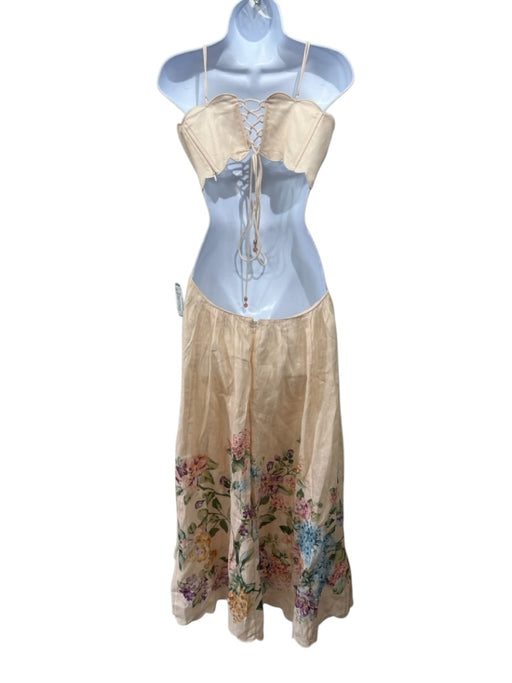 Zimmermann Size 4 Peach, Blue & Multi Linen Spaghetti Strap Floral Cut Out Dress Peach, Blue & Multi / 4