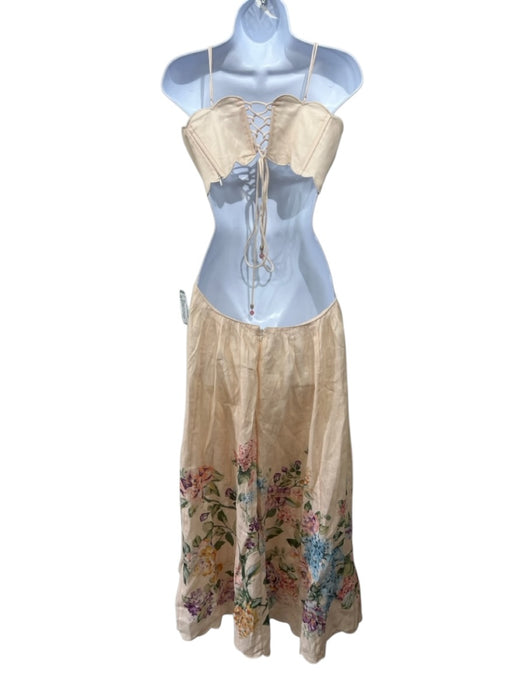 Zimmermann Size 4 Peach, Blue & Multi Linen Spaghetti Strap Floral Cut Out Dress Peach, Blue & Multi / 4