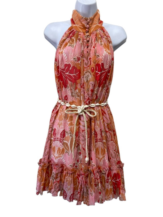 Zimmermann Orange, Red & Brown Cotton & Silk Floral Floral Abstract Dress Orange, Red & Brown