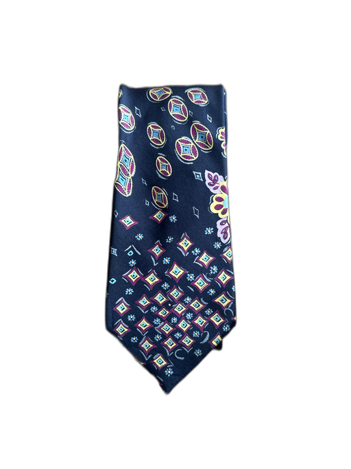 Brioni Navy Blue & Multi Silk All Over Print Men's Tie Navy Blue & Multi