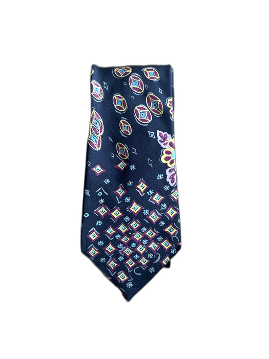 Brioni Navy Blue & Multi Silk All Over Print Men's Tie Navy Blue & Multi